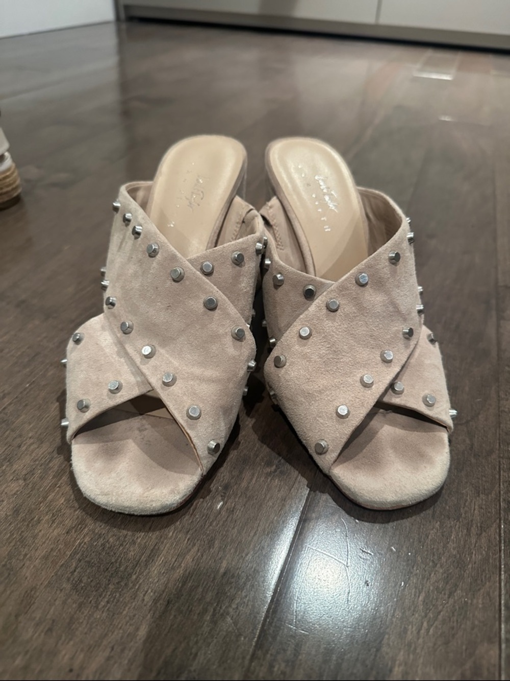 Lord & Taylor Studded Suede Crossband Mule - Light Beige